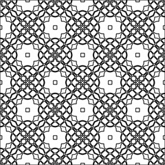 Black lines on white background.
Wallpaper with figures from lines. Abstract patterns. Black  pattern for web page, textures, card, poster, fabric, textile. Monochrome design. 