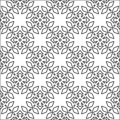 Black lines on white background.
Wallpaper with figures from lines. Abstract wallpaper. Black  pattern for web page, textures, card, poster, fabric, textile. Monochrome design