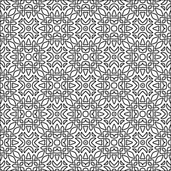 Black lines on white background.
Wallpaper with figures from lines. Abstract wallpaper. Black  pattern for web page, textures, card, poster, fabric, textile. Monochrome design