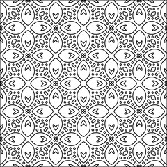 Black lines on white background.
Wallpaper with figures from lines. Abstract wallpaper. Black  pattern for web page, textures, card, poster, fabric, textile. Monochrome design. 