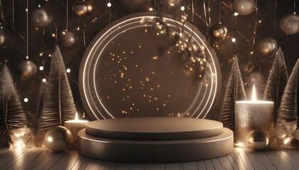 podium products with a new year theme with a gold theme background which makes it look luxurious. Generative AI