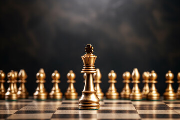 Gold chess on chess board game for business metaphor leadership concept
