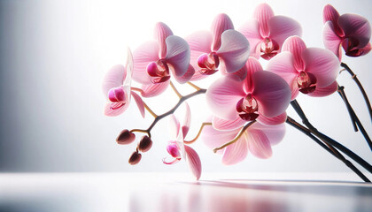 images featuring pink orchid flowers elegantly displayed against a white background 