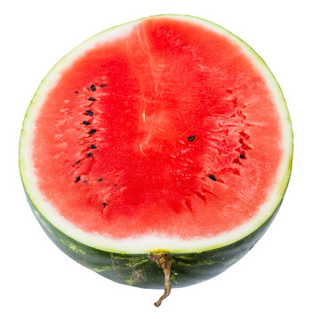 above view of half ripe watermelon isolated