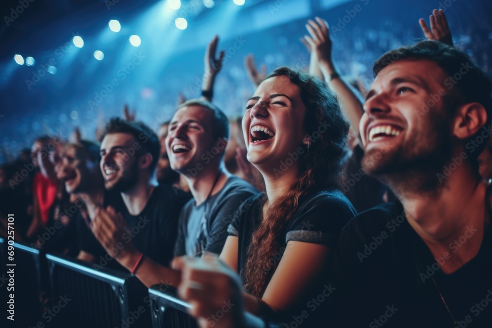 Sticker A group of people sitting in a crowd at a concert. Suitable for event promotions and live music advertisements