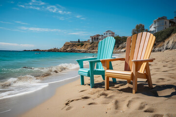 Fototapeta na wymiar Idyllic Beach Getaway: Relaxing by the Clear Blue Sea