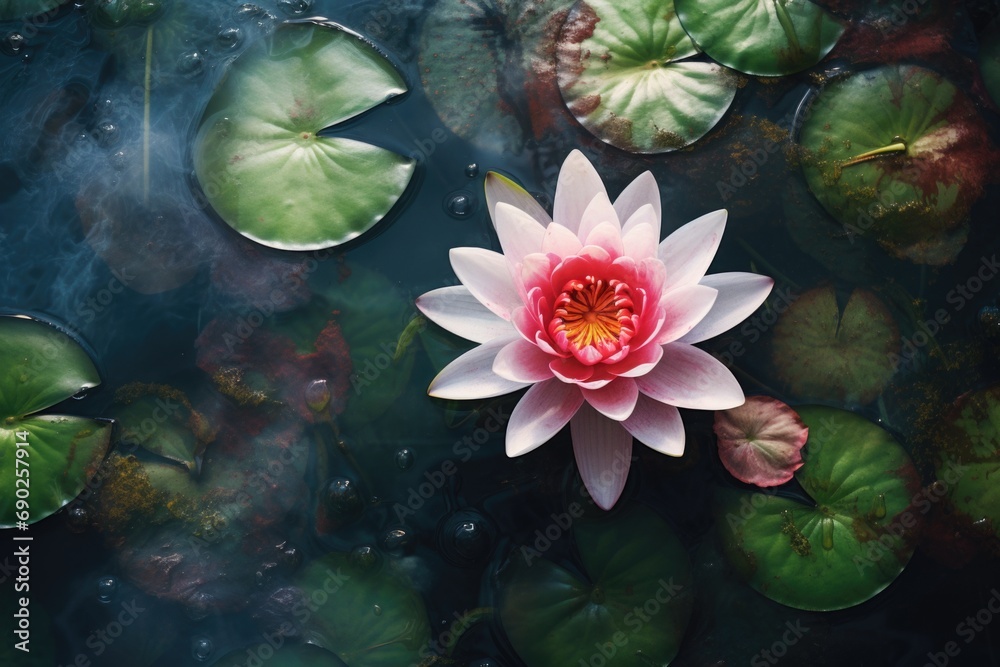 Aufkleber a beautiful pink flower gently floating on the surface of a peaceful pond. perfect for adding a touc