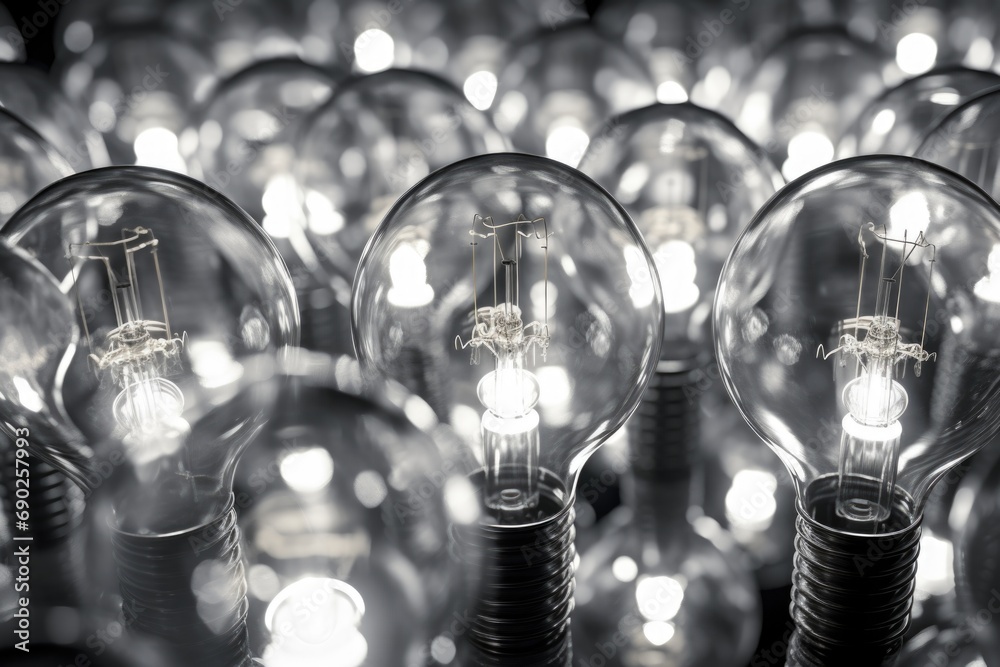 Poster A collection of light bulbs placed on a table. Versatile image suitable for various uses