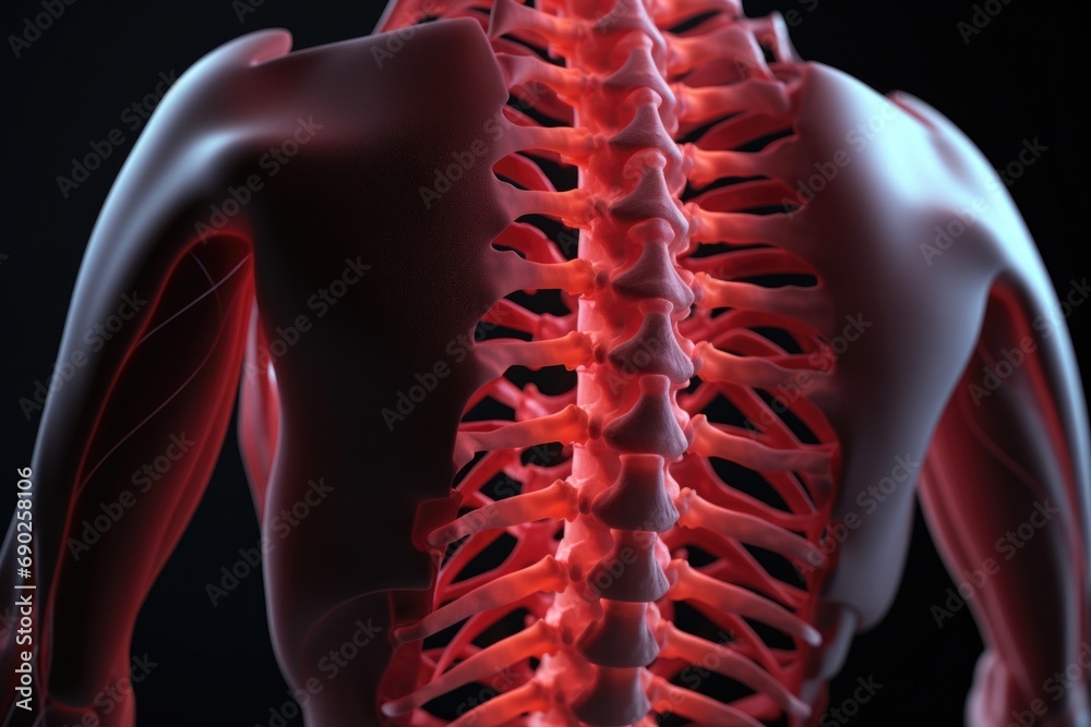 Poster a clear and informative back view of a human skeleton. suitable for educational materials or medical