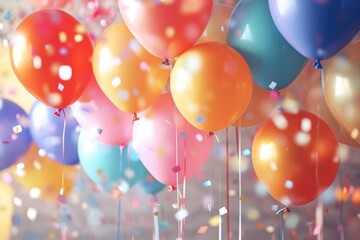 Colorful balloons filled with confetti floating in the air. Perfect for festive occasions and celebrations