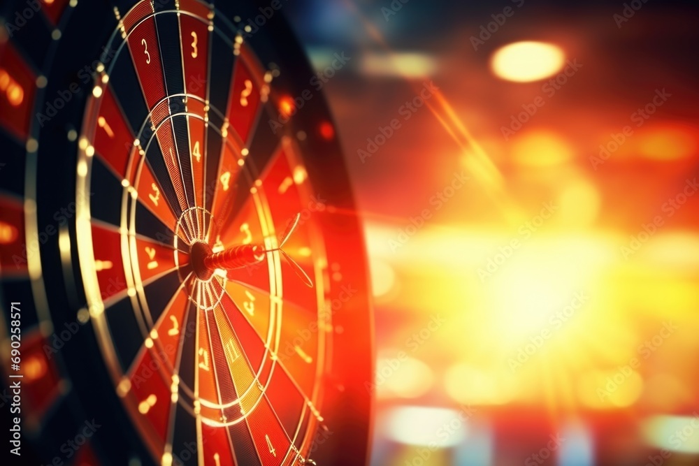 Poster A close up view of a red and black dart board. This image can be used to illustrate the game of darts or to depict competition and accuracy