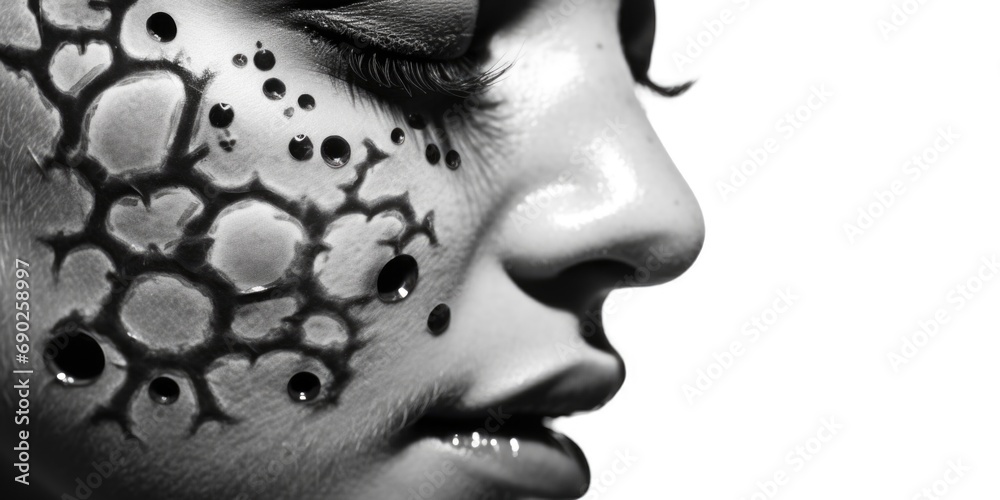 Poster A close-up photo of a person with vibrant face paint. Perfect for adding a splash of color to your projects or expressing creativity