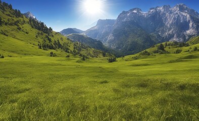 Obraz premium Beautiful vector sunny lawn or meadow with fluffy clou