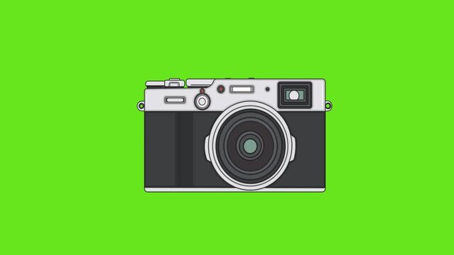 Animated camera, lens and photo with green screen background. camera animation