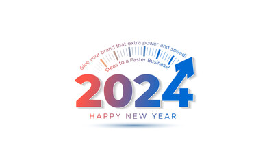 Start of 2024 Happy New year creative concept. Business Speedometer, growth and milestone with 2024 number design.