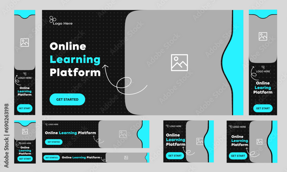 Wall mural editable vector education system web set banner design for social media post, learning banner design