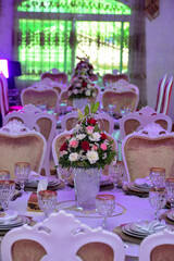 Table set for an event party or wedding reception.