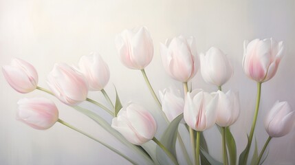 a vibrant tulips, elegantly placed on a clean white canvas, creating a stunning floral arrangement that embodies the essence of spring.