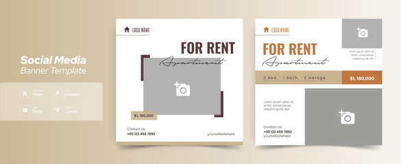 Editable real estate house sale and home rent advertising geometric modern square Social media post banner layouts set for digital marketing agency. Business elegant Promotion template design.