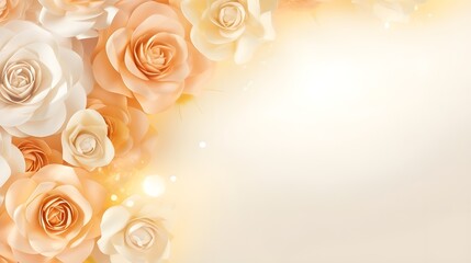 Sunbeams background roses flowers frame in watercolor style, paper art with space for text, background image, generative AI