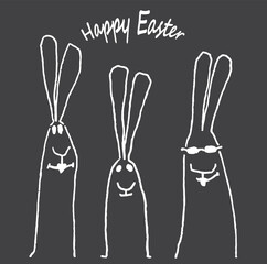 Bunny Family - Hand-drawn illustration with white lines - vectorized
