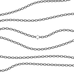 Set of chains, Broken chain graphic silhouette, Whole and curved, Stylish logo, Vector illustration isolated.