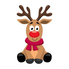 funny character for merry Christmas - vector cute cartoon of red nosed reindeer toy