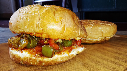 burger | cheese burger | burger on a chopping board