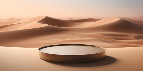 osmetic background for product presentation podium display on Zen circle pattern in sand 3d rendering - obrazy, fototapety, plakaty