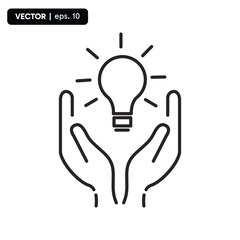 light bulb icon, two hands holding up a light bulb icon, the icon indicates having an idea. vector eps 10