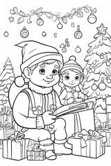 Fototapeta premium children and christmas tree