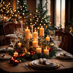 A festively decorated table. Celebrating Christmas.
