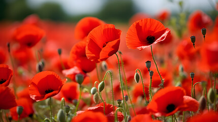 Evocative image of a poppy field symbolizing war remembrance and peace.