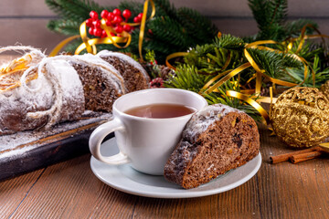 Homemade Christmas chocolate stollen