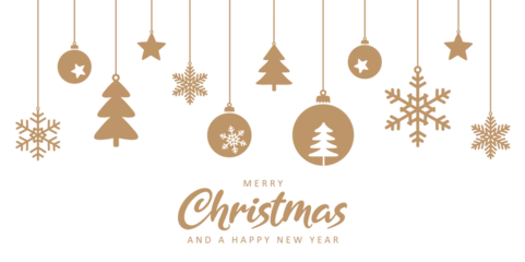 Fotobehang merry christmas card with hanging ball decoration vector illustration © krissikunterbunt