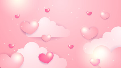 Pink vector realistic modern love background with heart element. Valentine vector illustration for greeting card, banner, gift, template, sale banner, poster, flyer and web