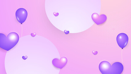 Purple violet vector happy love background with 3d hearts. Valentine vector illustration for greeting card, banner, gift, template, sale banner, poster, flyer and web