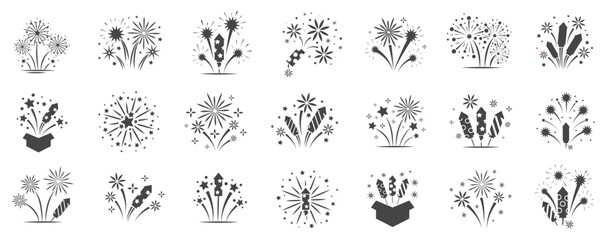 Fototapeta na wymiar Set of firework icons, celebration, party, happy new year. Vector set
