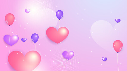 Purple violet and pink vector realistic modern love background with heart element. Valentine vector illustration for greeting card, banner, gift, template, sale banner, poster, flyer and web