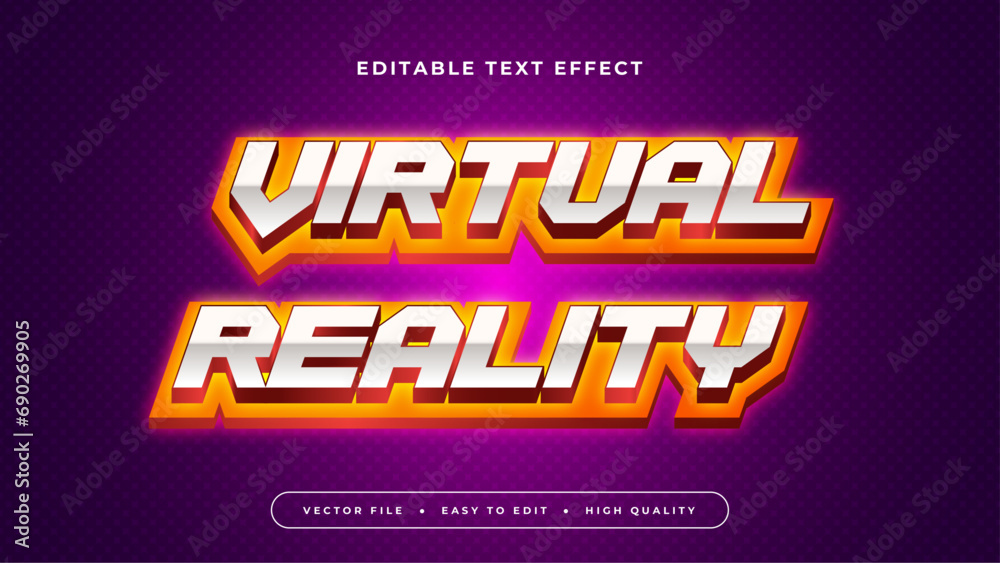 Poster Purple violet orange and white virtual reality 3d editable text effect - font style. Esport text effect