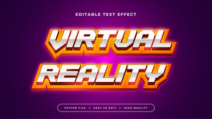 Purple violet orange and white virtual reality 3d editable text effect - font style. Esport text effect