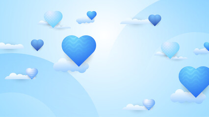 Blue vector happy love background with 3d hearts. Valentine vector for poster, flyer, greeting card, header for website