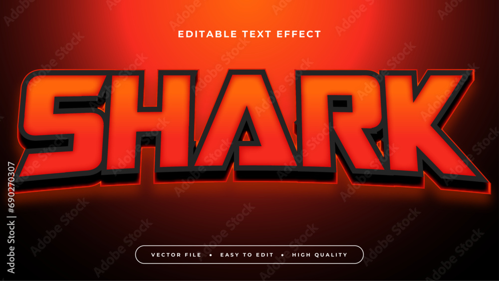 Poster Red and black shark 3d editable text effect - font style. Esport text effect