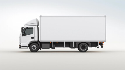 copy space, stockphoto,white delivery truck side view cargo truck advertising. Side view of a big white truck with an even light background. Copy space available. Template for transportation company. 