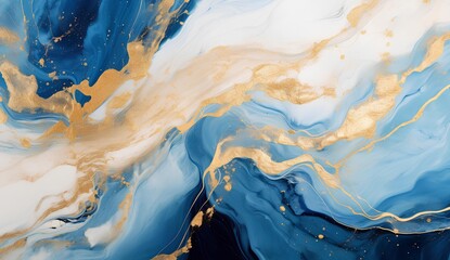 Marbled blue and golden abstract background. Liquid marble ink pattern. abstract background with...