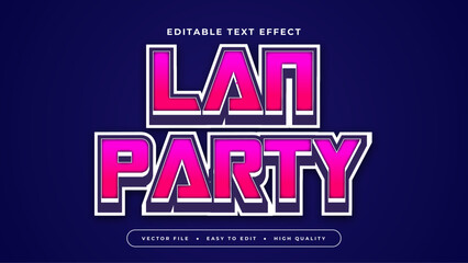 Blue pink and white LAN party 3d editable text effect - font style. Esport text effect