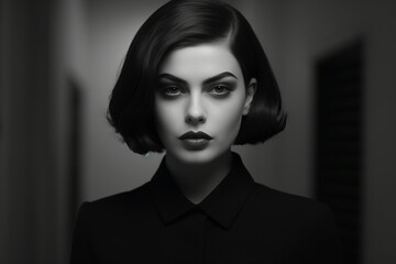 Black and White Portrait of Woman with Dark Makeup