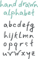 Hand drawn alphabet. Simple hand drawn font. Vector illustration
