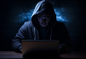 A Man Working on a Laptop at a Table