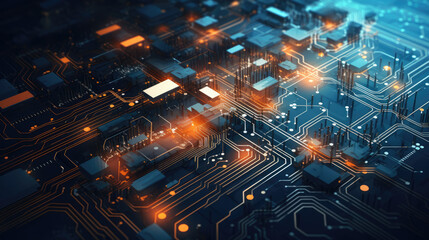 Futuristic Connectivity: A mesmerizing circuit board technology background, where intricate pathways of innovation converge in a symphony of electronic brilliance